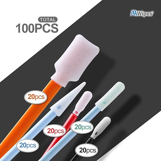 AAwipes Cleanroom Foam Tip Swab Set (5 Colors & Styles, 100 Pack) - Assorted Multi-Use Cleaning Swabs for Camera, Optical Lens, Arts & Crafts, Painting, Gun, Printer, Auto Detailing (FC502)