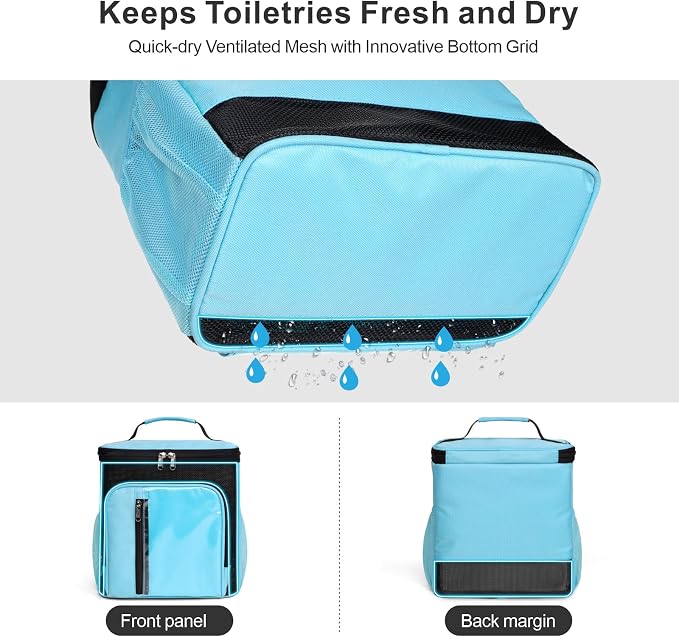 F-color Shower Caddy Portable for College Dorm Essentials - Large Hanging Sturdy Handle Toiletry Tote Bag with Hook, Multiple Pockets, Quick Dry Organizer for Camping, Travel, Gym, Light Blue
