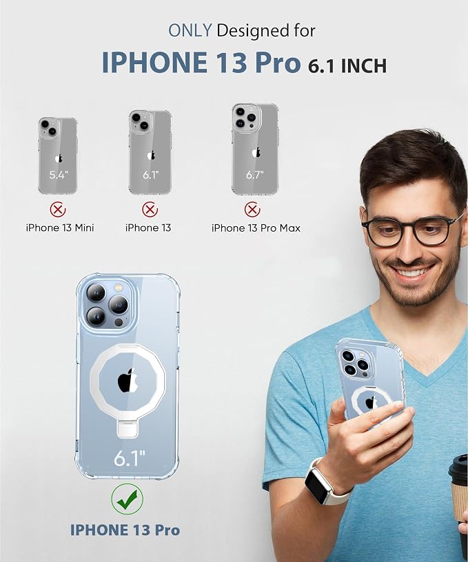 for iPhone 13 Pro Case, with Screen Protector + Camera Lens Protector, Built-in Seamless Stand, [Compatible with MagSafe] Protective Shockproof Phone Case, Cover for iPhone 13Pro - Clear