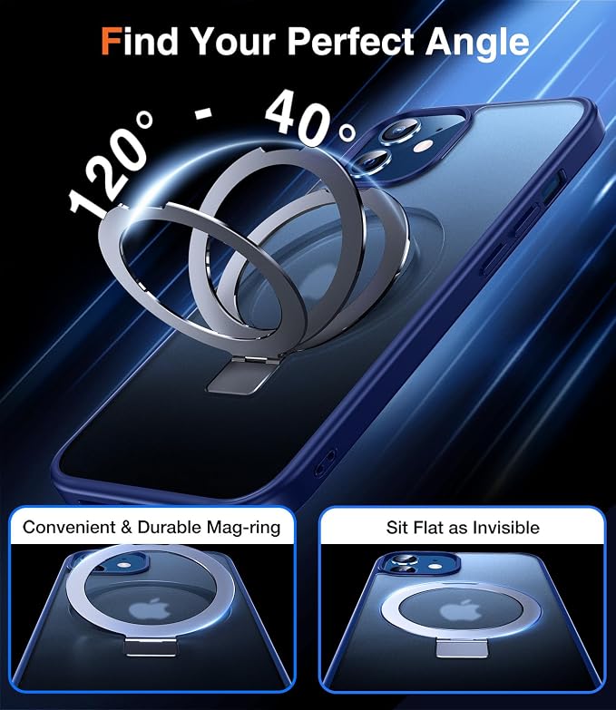 Chicfun 3-in-1 [Magnetic+Kickstand+Ring Holder] for iPhone 12/12 Pro Case Stand Ring Holder Compatible with MagSafe, Military Shockproof Protective iPhone 12/12 Pro Phone Case Kickstand Cover Blue