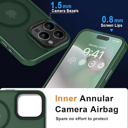 MOCCA Strong Magnetic for iPhone 15 Pro Max Case, [Compatible with Magsafe][13FT Military Drop Protection] Slim Translucent Matte Shockproof Case for iPhone 15 ProMax Case 6.7'', Midnight Green