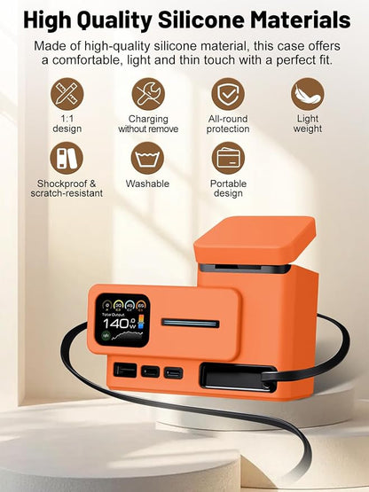 Silicone Protective Case Compatible with CUKTECH 15 Super Power Station 140W, Full-Body Protective Cover with Precise Cutouts, Shockproof & Scratch-Resistant Sleeve (Orange)