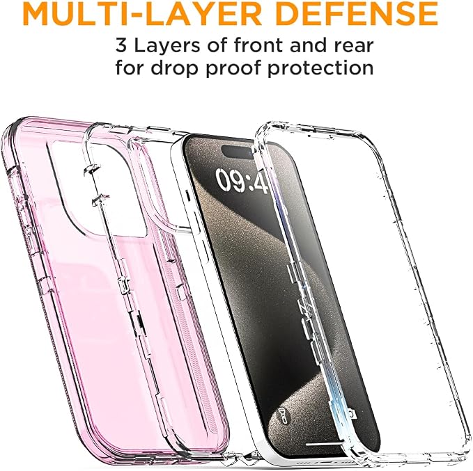 AICase for iPhone 15 Pro Case Clear 3 in 1 Heavy Duty Drop Protection Full Body Rugged Shockproof/Dust Proof 3-Layer Military Protective Tough Durable Cover for iPhone 15 Pro 6.1"_2