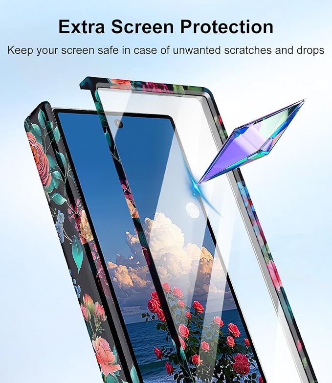 Btscase for Samsung Galaxy Z Fold 6 Case,Built in Front Screen Protector,Gold Glitter Marble Pattern Hard PC Slim Shockproof Full Body Drop Protective Case for Galaxy Z Fold 6 5G, Blackish Green