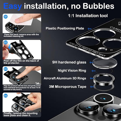 AFARER Camera Lens Protector for iPhone 13Pro/13 Pro Max,[Alignment Kit&1:1 Invisible Perfect Fit]9H Aerospace Tempered Glass,Ultra-tough HD Individual,Anti-Scratch,Sparkling Bling Glitter(Glitter-Sliver)