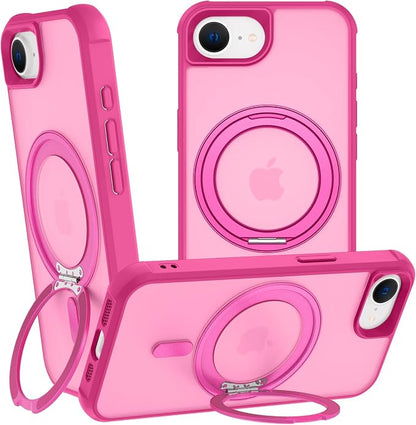 360° Magnetic Swivel Ring for iPhone 16E & 17E Case, Built-in Metal Stand and Ring Holder, Magsafe Compatible, Military Grade Protection, Shock and Vibration Resistant - Rose Pink