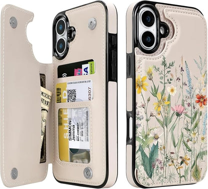 uCOLOR for iPhone 17 Wallet Case with Card Holder PU Leather RFID Blocking Design iPhone 17 flip case for Women Men Magnetic Clasp Kickstand Design 6.3 inch (Desert Flowers)