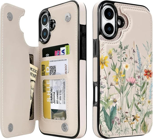 uCOLOR for iPhone 17 Wallet Case with Card Holder PU Leather RFID Blocking Design iPhone 17 flip case for Women Men Magnetic Clasp Kickstand Design 6.3 inch (Desert Flowers)