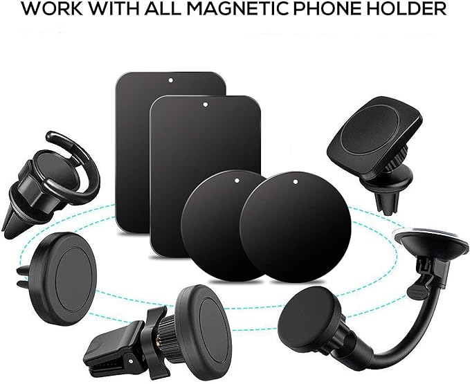 Metal Plate for Magnetic Phone Mount - 4 Packs Universal Ultra Thin Black Metal Disc w/Strong 3M Adhesive Sticker - Replacement Accessory Kit - 2 Rectangle (1.75"x2.5") & 2 Round (1.5"x1.5")