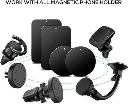 Metal Plate for Magnetic Phone Mount - 4 Packs Universal Ultra Thin Black Metal Disc w/Strong 3M Adhesive Sticker - Replacement Accessory Kit - 2 Rectangle (1.75"x2.5") & 2 Round (1.5"x1.5")