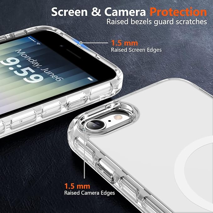 MOCCA Strong Magnetic for iPhone SE Case 2022/iPhone SE 2020 Case/iPhone 7 Case/iPhone 8 Case [Anti Yellowing][Compatible with Magsafe] Slim Thin Protective Cover Phone Case for iPhone SE/8/7, Clear