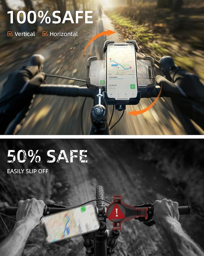 Delobon Motorcycle Phone Mount with Safety Lock, One-Hand Operation Bike Phone Holder for Electric Scooter/ATV/Bicycle Handlebar, for iPhone Samsung 4.7–7.0 in Smartphones