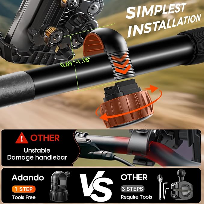 Mountain Bike Phone Mount: Heavy-Duty Anti-Shake Lock Holder – One-Hand Quick Release Cradle with Silicone Corners for MTB Trail Cyclists & Off-Road Riders – Fits iPhone Android 4.7-7in