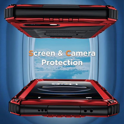 Beasyjoy for iPhone 16e Case/iPhone 17e Case Waterproof, Metal Heavy Duty Full Body Protective Case with Built-in Screen Protector, Military Grade Shockproof Cover for iPhone 16e/17e 6.1", Red
