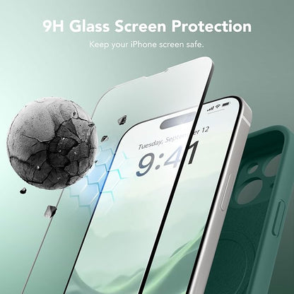 Magnetic for iPhone 13 Case, Compatible with MagSafe, [Full Camera Protection][Screen Protector] Silicone Shockproof Protective Phone Case for iPhone 13 6.1", Midnight Green