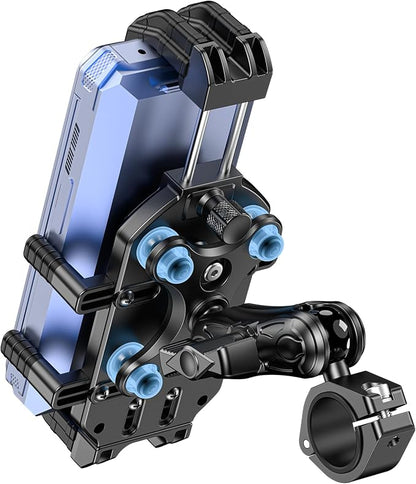 LOKTENWO Motorcycle Phone Mount with Vibration Dampener & Secure Lock, [Size Adjustable] [Larger & Thicker Phones Friendly ] Handlebar Cellphone Holder for ATV Scooter for 5.7''-8.5'' Smartphone