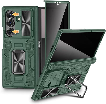VEGO for Samsung Galaxy Z Fold 7 Case with Privacy Screen Protector,Green | Full-Body Case with Hinge Protection & Slide Lens Cover&Rotat Ring Stand Shockproof Hard Phone Case for Galaxy Z Fold7
