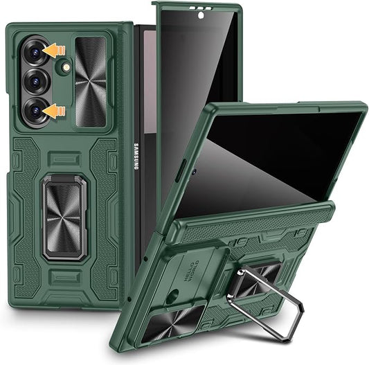 VEGO for Samsung Galaxy Z Fold 7 Case with Privacy Screen Protector,Green | Full-Body Case with Hinge Protection & Slide Lens Cover&Rotat Ring Stand Shockproof Hard Phone Case for Galaxy Z Fold7