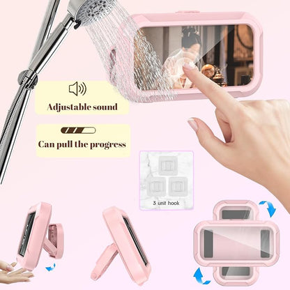 360° Rotatable Retractable Adjustable Shower Phone Case Holder,Anti-fog HD & sensitive screen ,Wall Mounted Phone Holder for Bathroom Mirror Bathtub Kitchen,Shower Accessories for 4-7" Phones (pink)