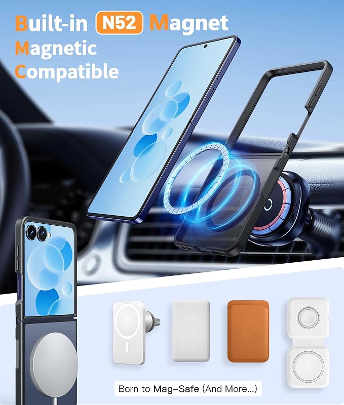 FNTCASE for Samsung-Galaxy Z-Flip-7 Magnetic Case:Translucent Matte Textured Military Grade Drop Protection Phone Cover - Durable Rugged Shockproof Protective Bumper Cases