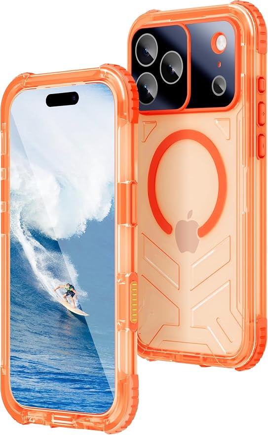 WIFORT for iPhone 17 Pro Max Waterproof Case, [Fit for Magsafe] with Sapphire Lens & Screen Protector, IP68 Full Body 15FT Military Shockproof, Magnetic Frosted Phone Cover with Lanyard, 6.9" Orange