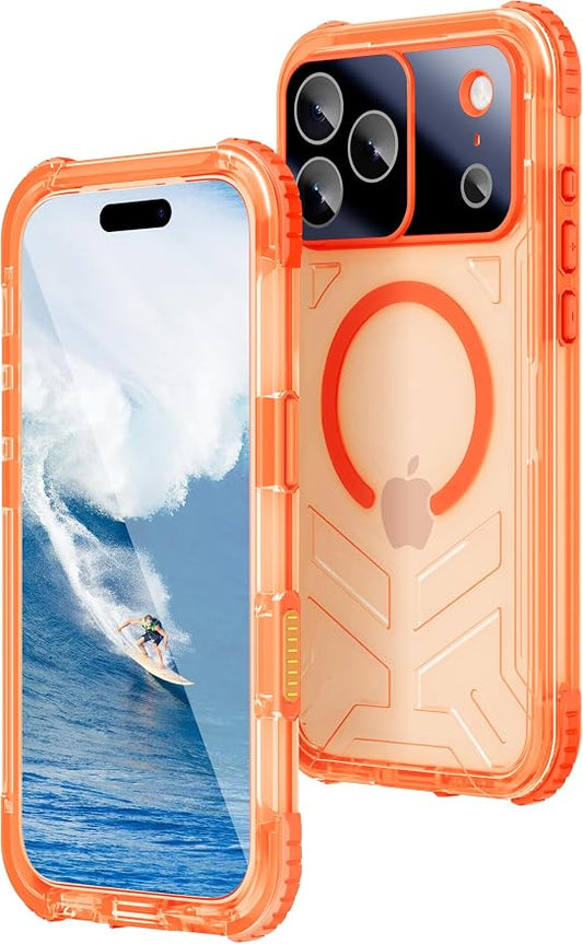 WIFORT for iPhone 17 Pro Max Waterproof Case, [Fit for Magsafe] with Sapphire Lens & Screen Protector, IP68 Full Body 15FT Military Shockproof, Magnetic Frosted Phone Cover with Lanyard, 6.9" Orange