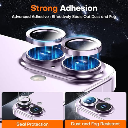 Camera Lens Protector for iPhone 17/iPhone 16/iPhone 16 Plus, Sapphire Glass Metal Individual Camera Cover Screen, Anti-drop, Case Friendly- Lavender