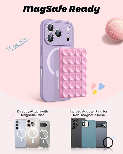 amBand Airplane Travel Essentials Phone Holder, Anti-Slip Magnetic Suction Cup Phone Mount for iPhone Fits Magsafe Attachment, Influencer/Sharer/Content Creator Must Haves for Selfie/Video, Peony Pink
