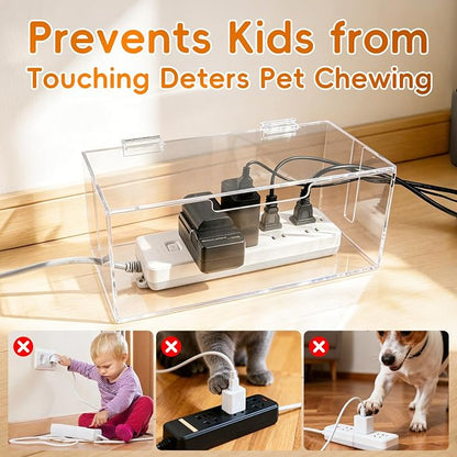 Cable Organizer Storage Box with Lid - Phone Charger Clear Organizer Case for Desk, Wire Organizers for Cords & Power Strips, Electronic Storage Box for Drawer Office Home - Transparent Acrylic