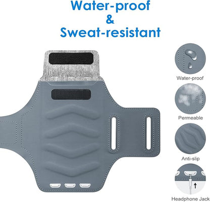 JETech Phone Armband Holder with Key Holder and Card Slot for Phone Upto 6.2 inch, iPhone 16e/16/15 Pro/15/14 Pro/14/13 Pro/13, Galaxy S23/S22, Pixel 8a, Water Resistant, Adjustable Band (Grey)