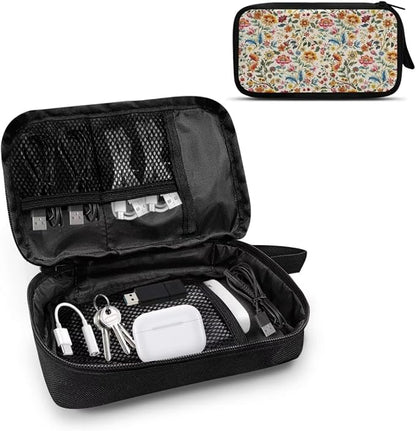 Bohemia Flower Print Electronics Organizer, Travel Cable Organizer bag, Portable Cord Storage/Charger Storage/Cable Storage, Compact Tech Bag & Charger Case