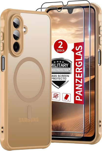 for Galaxy A17 5G Phone Case: Compatible for Samsung A17 5G Case [magsafe Fit] with 2PC Tempered Glass Screen Protector,Frosted Translucent Soft-Touch Skin & Military-Grade Protection for A 17,Gold