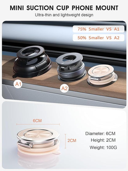 Ultra-Thin Vacuum Magnetic Car Phone Holder for MagSafe[108+LBS Strongest Suction & 3000gf Strongest Magnetic],360°Adjustable Suction Cup Phone Mount for Car,Gym,Mirror,Men Women-Pale Pink