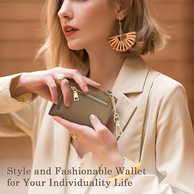 Diaclara Clip and Go Phone Strap with Zipper Pouch- Stylish Crossbody Adjustable Chain Lanyard with Leather Wallet for All Phones, Gray