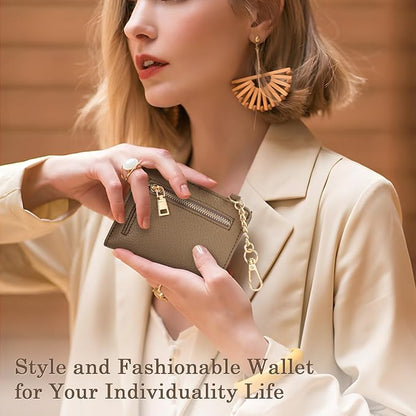 Diaclara Clip and Go Phone Strap with Zipper Pouch- Stylish Crossbody Adjustable Chain Lanyard with Leather Wallet for All Phones, Gray