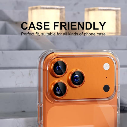 Choiche Compatible for iPhone 17 Pro/iPhone 17 Pro Max Camera Lens Protector, 9H Tempered Glass Camera Cover Screen Protector Metal Ring Decoration Accessories (Orange)