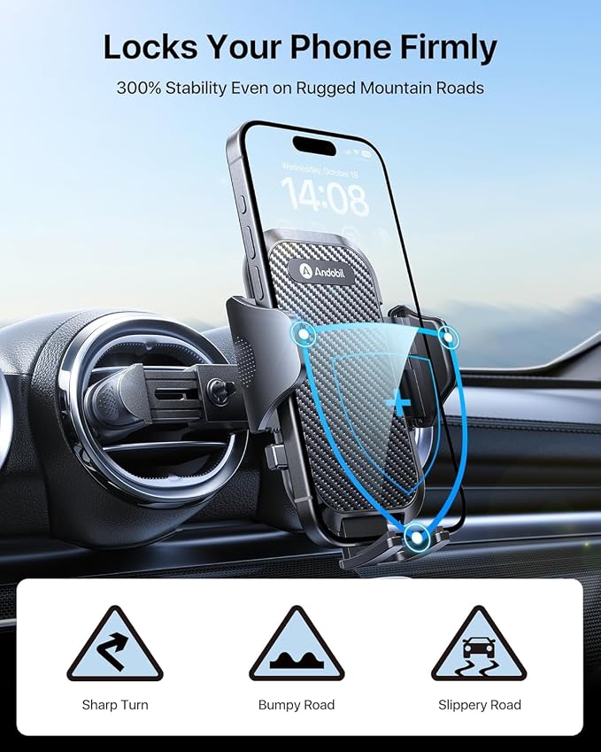 andobil Universal Car Phone Holder [Round Vent Friendly] Phone Mount for Car Circle Vent, Sturdy Clip 360° Rotation Cell Phone Car Holder Mount for Ford Mercedes Benz Toyota BMW fit iPhone Samsung