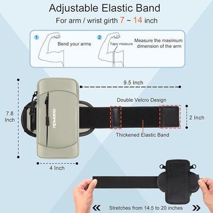 Phone Holder for Running, Waterproof Armband with Crossbody Strap, Lightweight Running Armband Phone Holder, Adjustable Elastic Running Band for iPhone Samsung 7.5 Inch (Crossbody Bag Khaki)