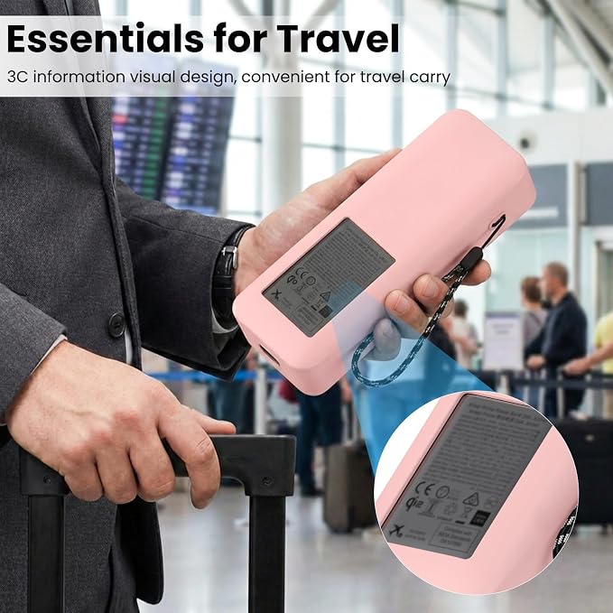 Compatible with Anker Prime Power Bank 26,250Mah 300W Case Cover, Soft Silicone Shockproof Protective Case for Anker 300W Prime Power Bank with Anti-Lost Strap, LCD Display Visible (Pink)