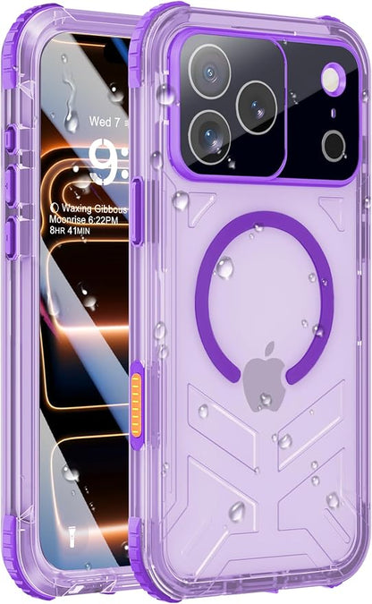 for iPhone 17 Pro Max Waterproof Case with Magsafe, Built-in [Camera & Screen Protector] [Lanyard], IP68 Water Proof Full Body Dustproof Heavy Duty Frosted Protective Phone Cover, 6.9" Purple