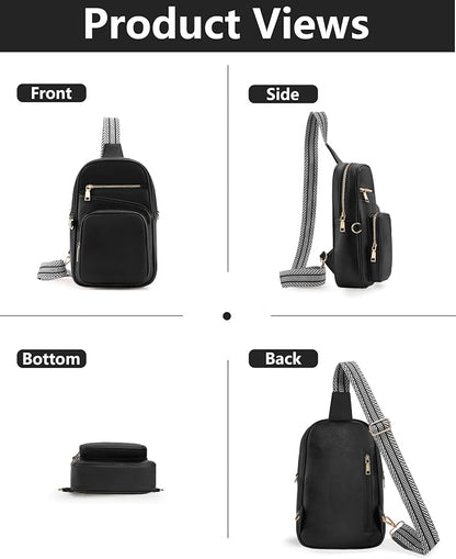 Anti Theft Crossbody Bags for Women,RFID Sling Bag Travel Purse,Vegan Leather Cross Body Purses Chest Bag for Travel(Pure Black) | Multi-Pocket, Structured bag, Any Occasion