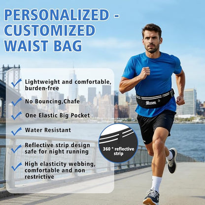 Personalized Slim Running Belt Fanny Pack for Men Women - Adjustable Waist Phone Holder with Reflective Strip, 3-Pocket Design for Running Hiking Cycling Gym (Pink)