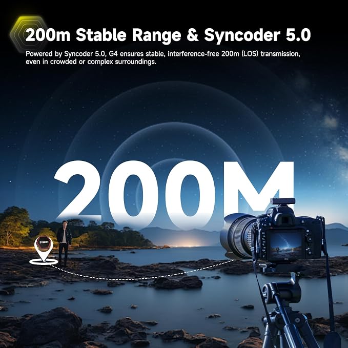 SYNCO G4 Wireless Lavalier Microphone, 2.4G Dual Transmitter 200m Stable Range 48KHz 24Bit Lapel Mic 656FT 8H for Online Class Vlog Stream YouTube for Camera Smartphone Tablet