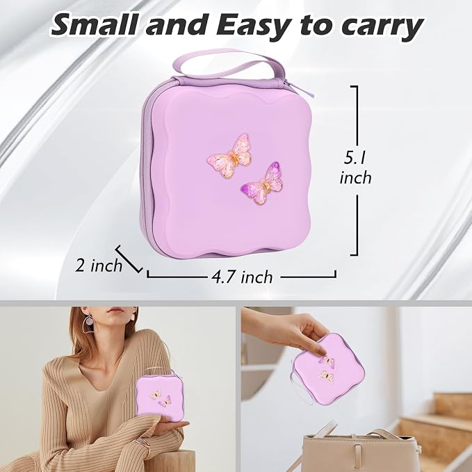 CameCosy Phone Charger Storage Case Cover Sets with Cable Protector for iPhone Charger, Wave Travel Storage Bag, Data Cord Saver Cute DIY Charging Protector Cable Organizer (Purple Butterfly)