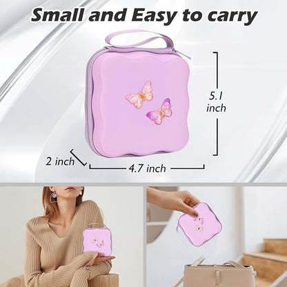 CameCosy Phone Charger Storage Case Cover Sets with Cable Protector for iPhone Charger, Wave Travel Storage Bag, Data Cord Saver Cute DIY Charging Protector Cable Organizer (Purple Butterfly)