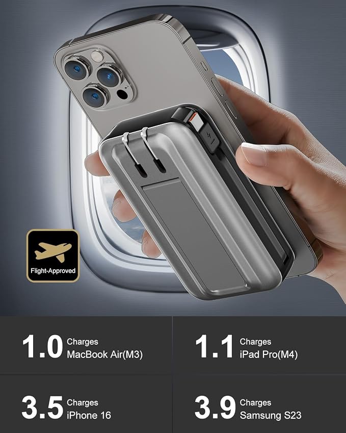 Magnetic Wireless Portable Charger for iPhone, 17000mAh 35W Wireless Power Bank with Wall Plug Built-in Cables, 6-in-1 Battery Pack with Stand, LCD Display for iPhone 16/15/14,Apple Watch