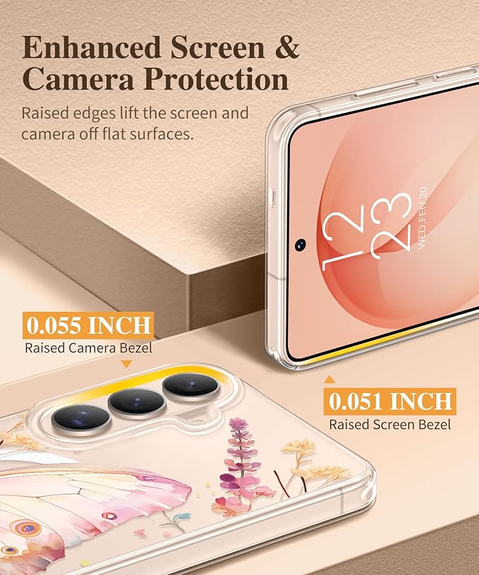 GVIEWIN for Samsung Galaxy S26 Case Compatible with MagSafe, Clear Floral Shockproof Protective Women Phone Case, Non-Yellowing, Screen & Camera Lens Protector for Galaxy S26 6.3", Magic Butterfly