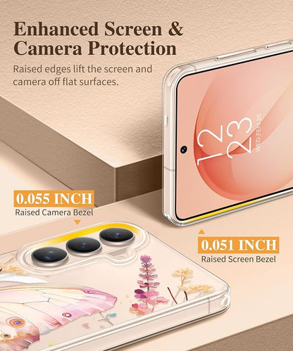 GVIEWIN for Samsung Galaxy S26 Case Compatible with MagSafe, Clear Floral Shockproof Protective Women Phone Case, Non-Yellowing, Screen & Camera Lens Protector for Galaxy S26 6.3", Magic Butterfly