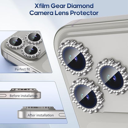 Xfilm for iPhone 17 Pro / 17 Pro Max Camera Lens Protector Gear Bling Diamond, Individual Metal with 9H Hardness, Scratch-Proof Camera Screen Protector, Stylish Accessories, Case Friendly (Gray)