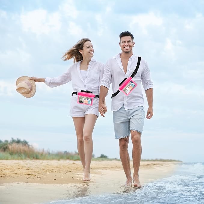 JOTO Large Floating Waterproof Phone Pouch with Adjustable Waist Strap, Water Proof Fanny Pack Dry Bag Wallet for Cellphone Passport Watch and Valuables, Beach Essential for Swimming Snorkeling -Pink